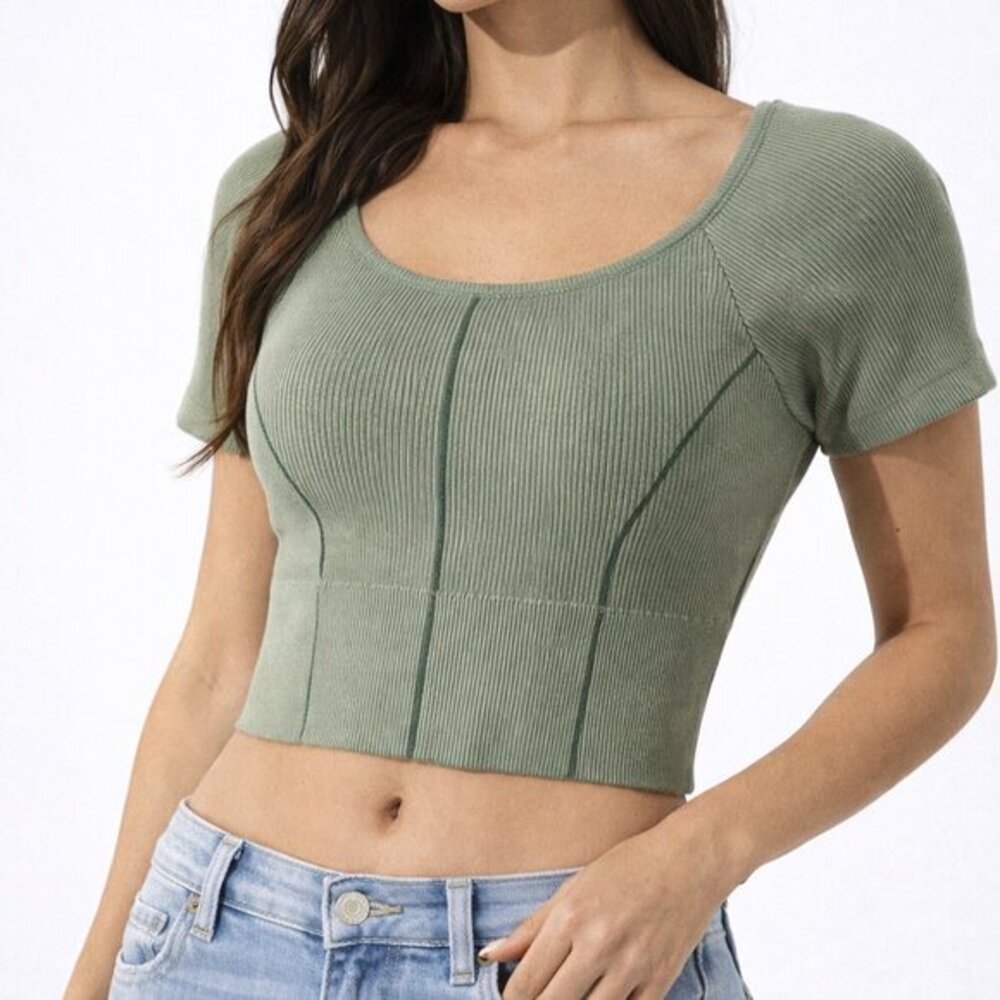 Aerie OFFLINE Ribbed Crop Top Olive Green Small EUC